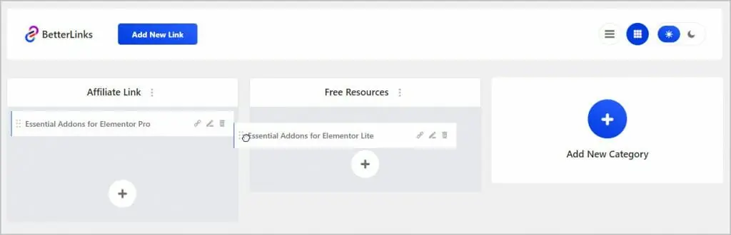 betterlinks assign categories via drag drop