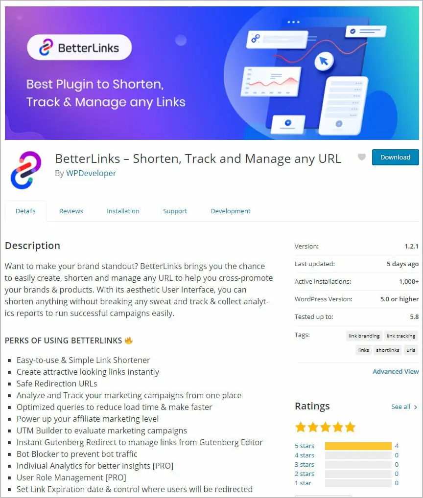 betterlinks on wp org