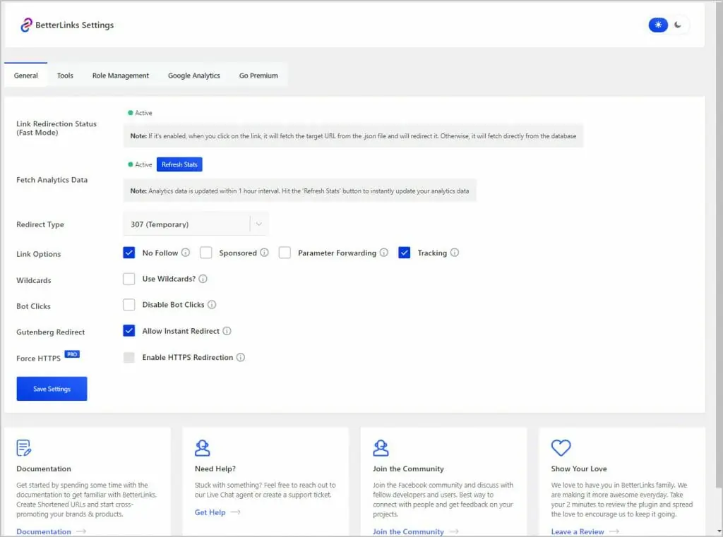 betterlinks settings general