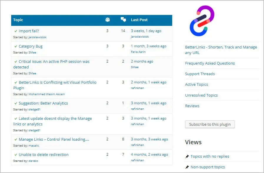betterlinks support forum on wp org