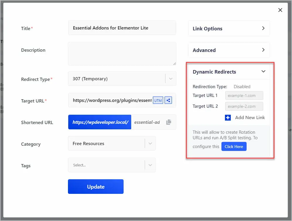 dynamic redirect panel