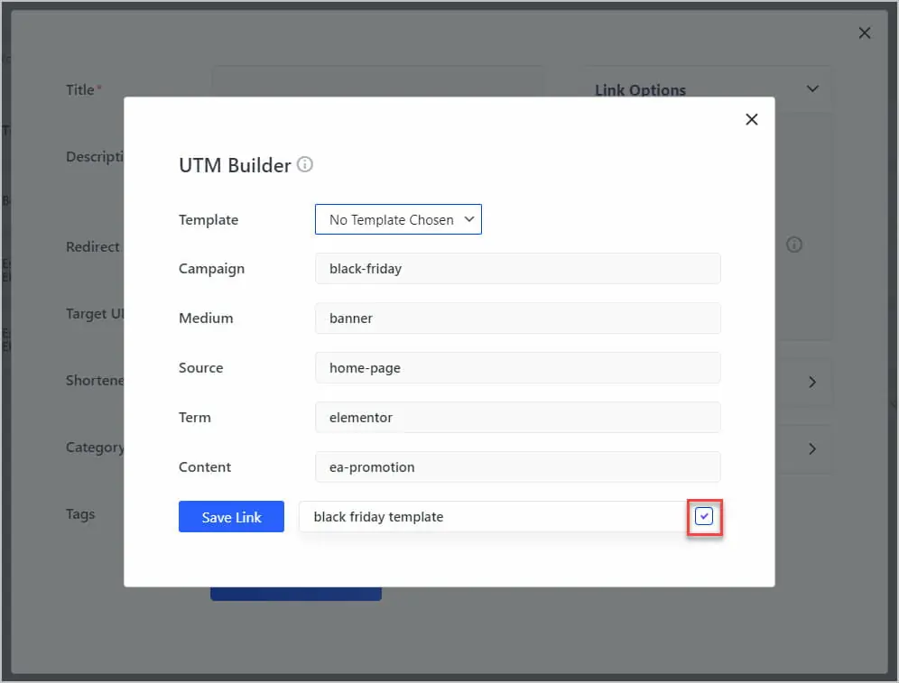 entering utm template name