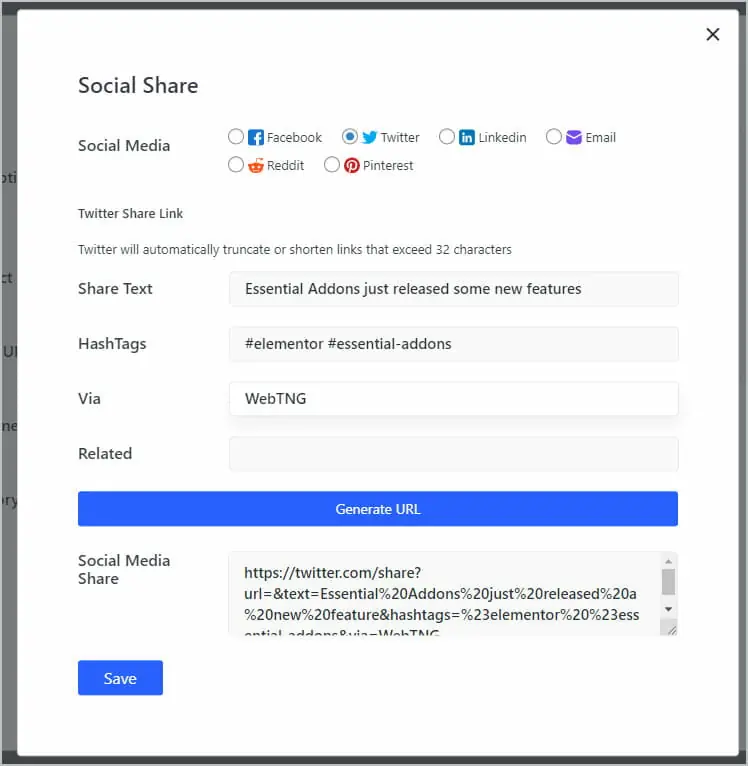twitter share params added
