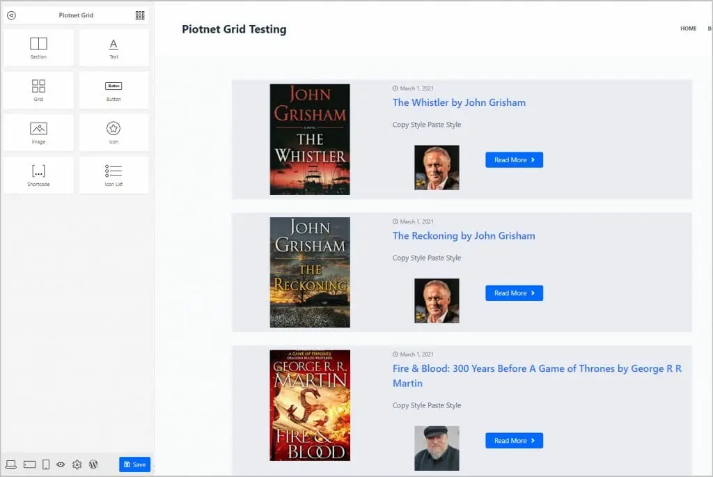 book grid with authors photo