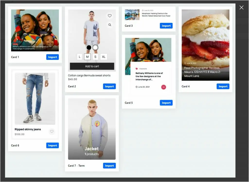 cards demo import screen
