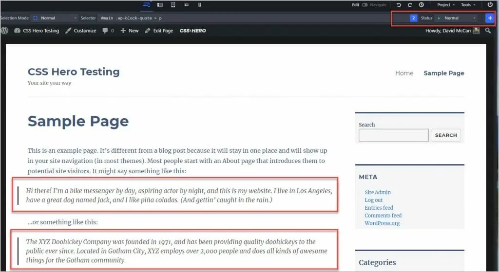controls in the top right