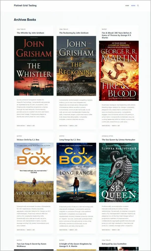 default blocksy books archive