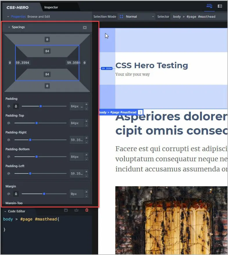 spacing panel masthead