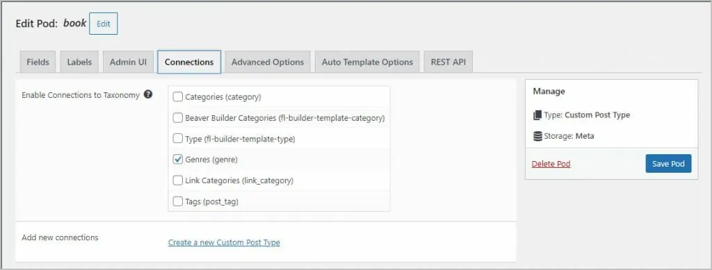 connection options for pod