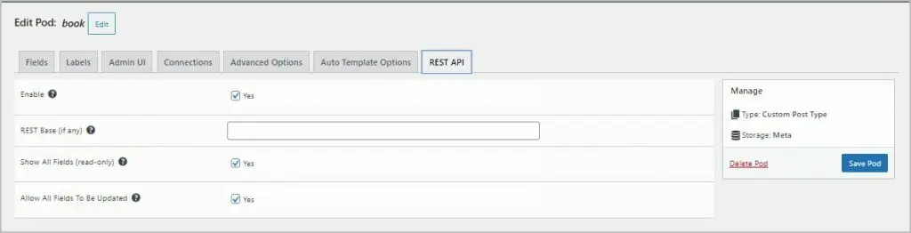 pod rest api options