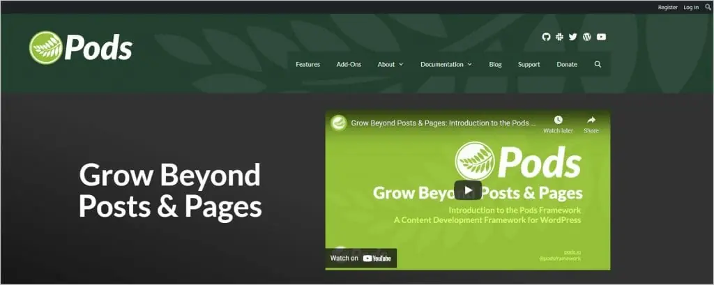 pods website home page