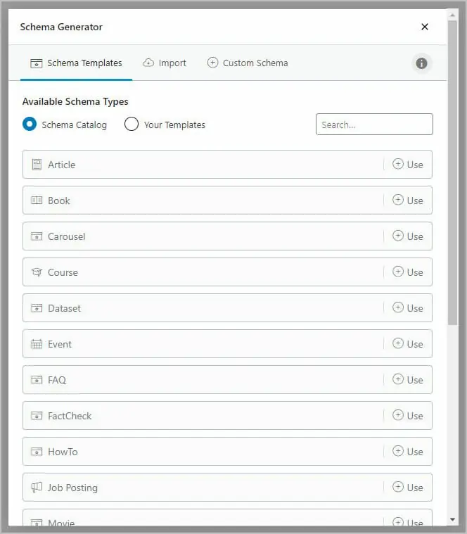 rankmath available schema types