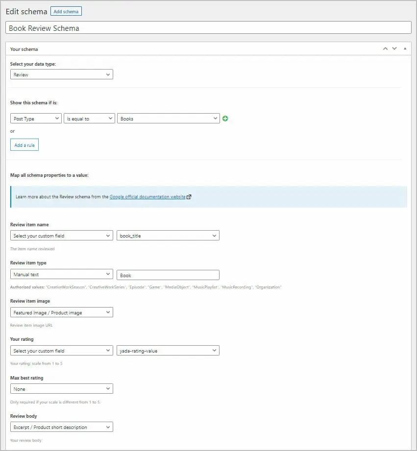 seopress schema in editor