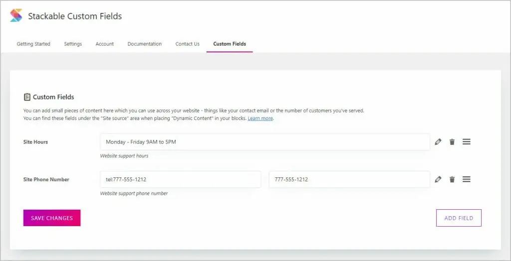 stackable custom fields