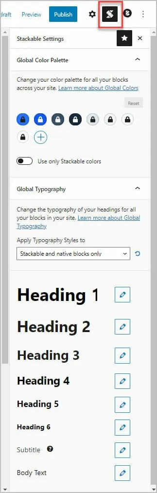 stackable global settings