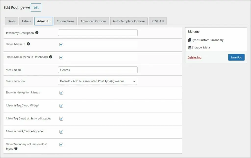 taxonomy admin ui tab