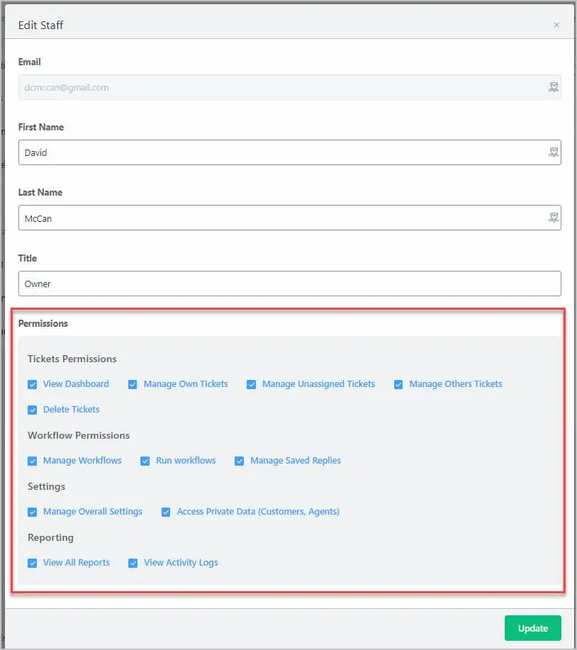 fine grained permission system for staff