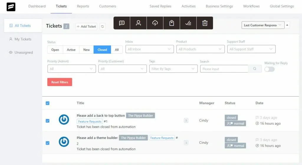 fluent support ticket management