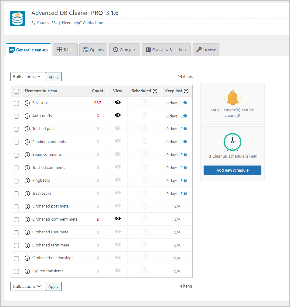 advanced db cleaner cleanup