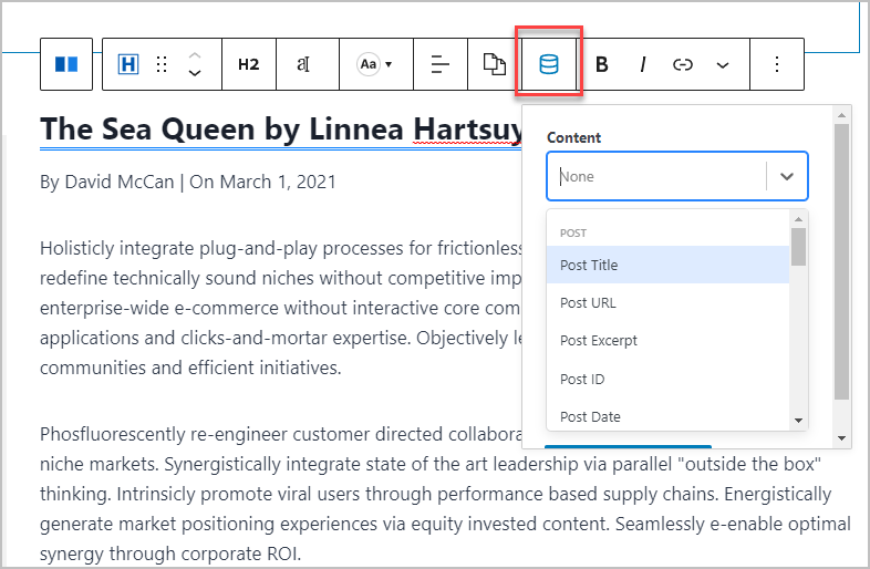 kadence blocks dynamic data options