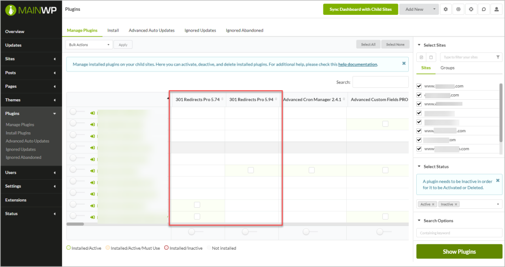 mainwp plugin search result