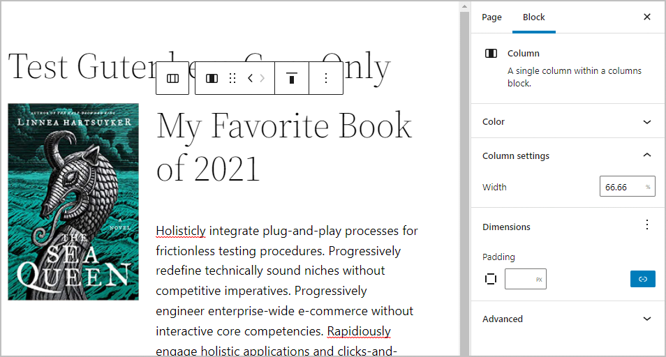 core single columns settings