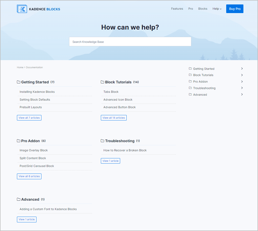 kadence blocks documentation