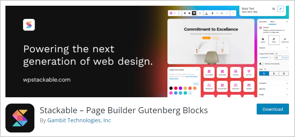 stackable blocks on wordpress org