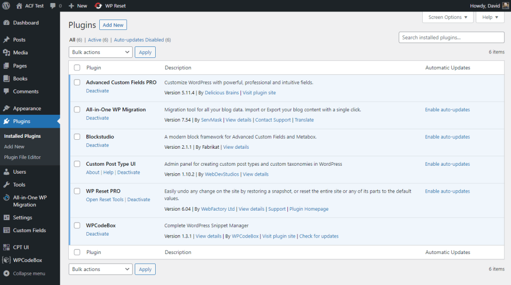 list of installed plugins
