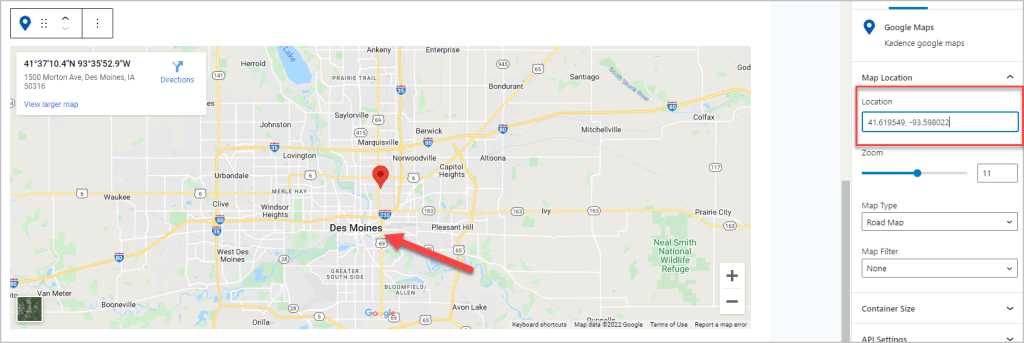 des moines iowa coordinates
