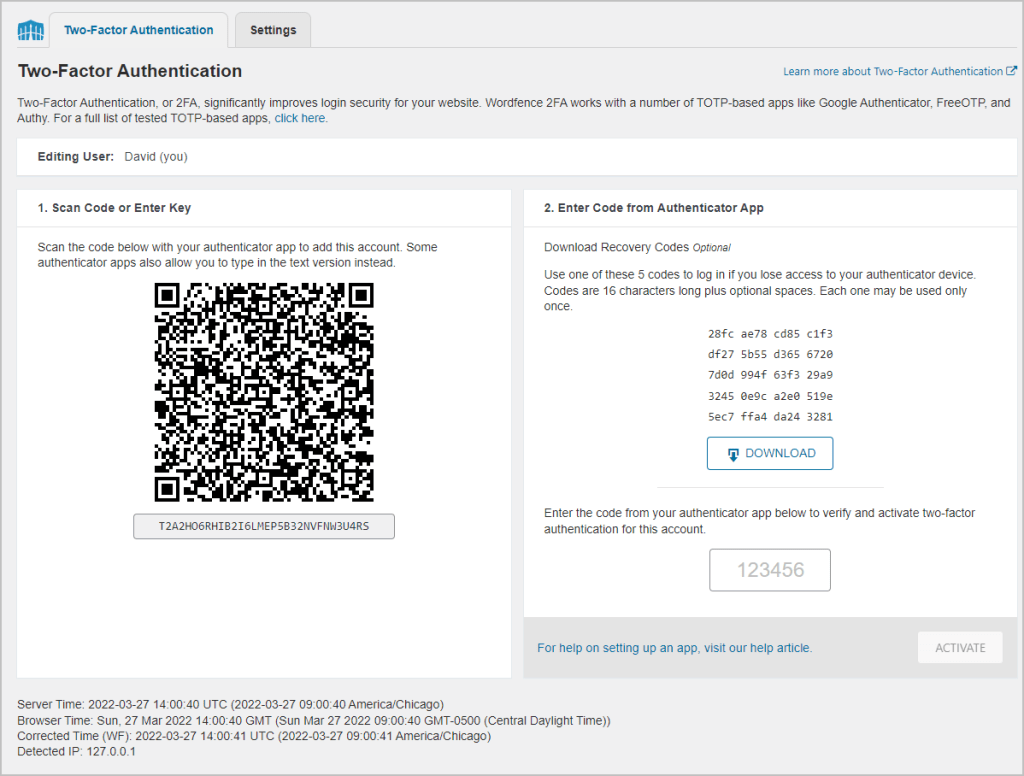 wordfence login settings