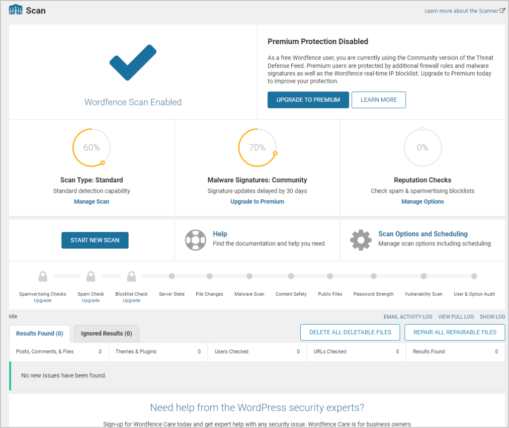 wordfence scan settings