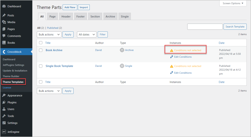 theme templates area