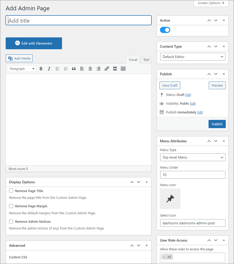 admin page editor screen