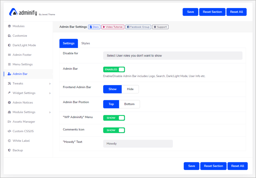 adminify admin bar editor