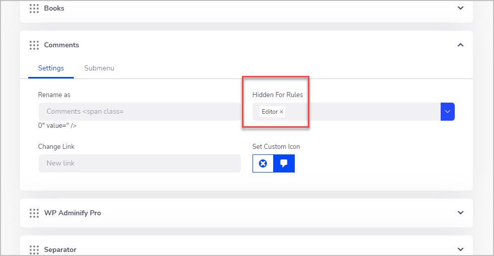 adminify comments menu hidden