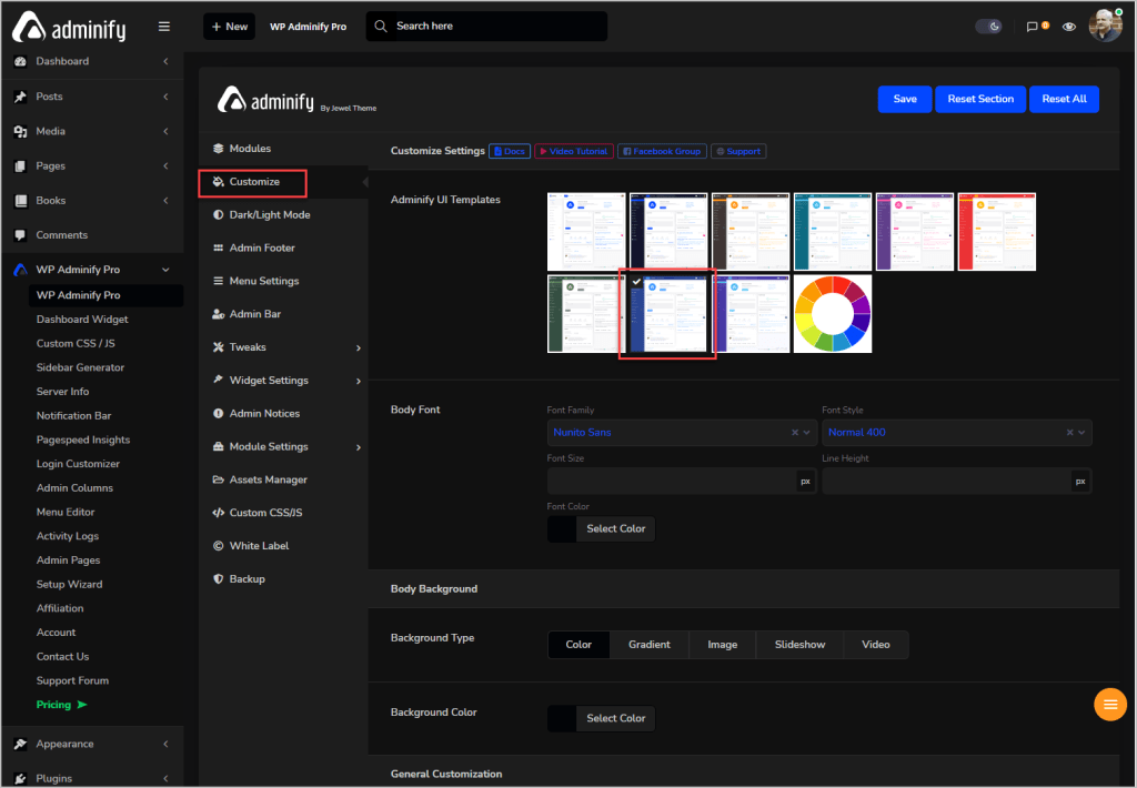 adminify customize color scheme