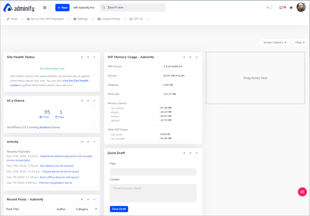 adminify dashboard with horizontal menu enabledpng