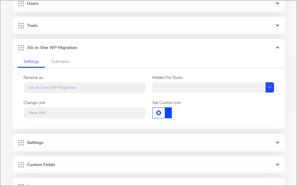 adminify menu item card