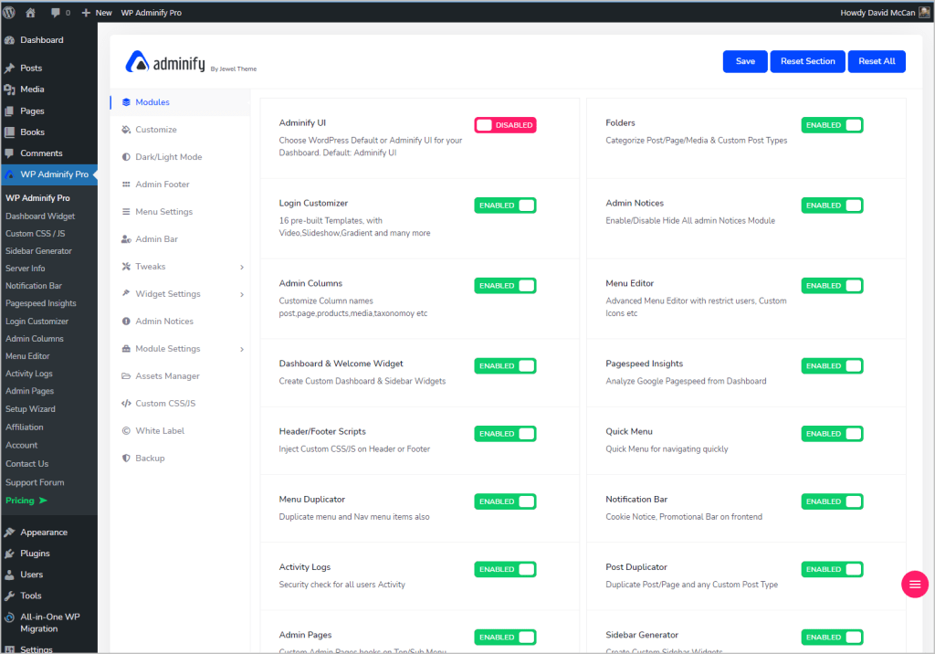 adminify turning off the admin styling
