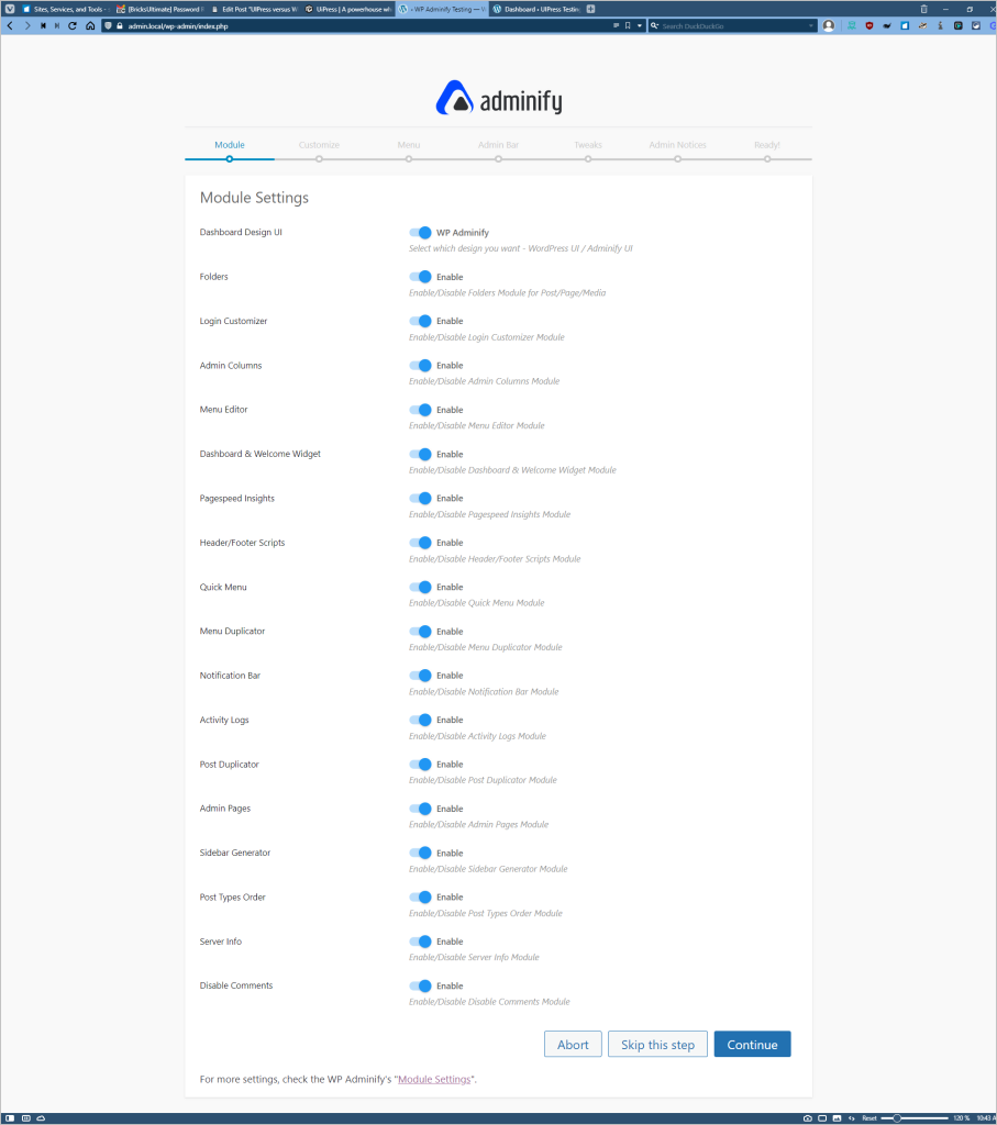 adminify wizard module screen