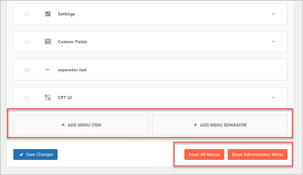 bottom of admin menu editor