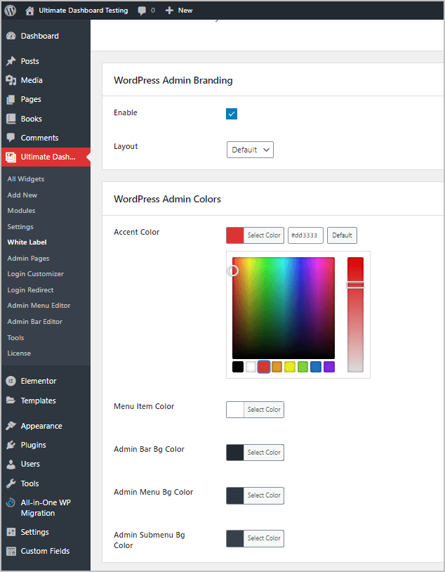 changing the admin colors