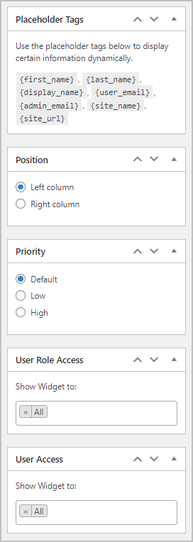 custom dashboard widget options