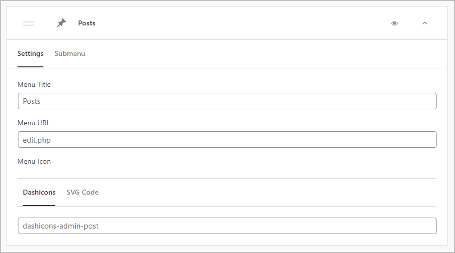 menu item settings
