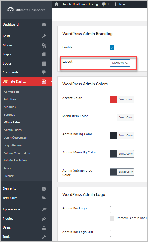 modern admin layout