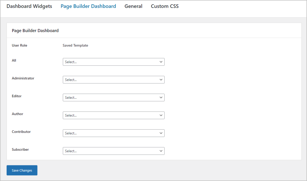 page builder dashboard
