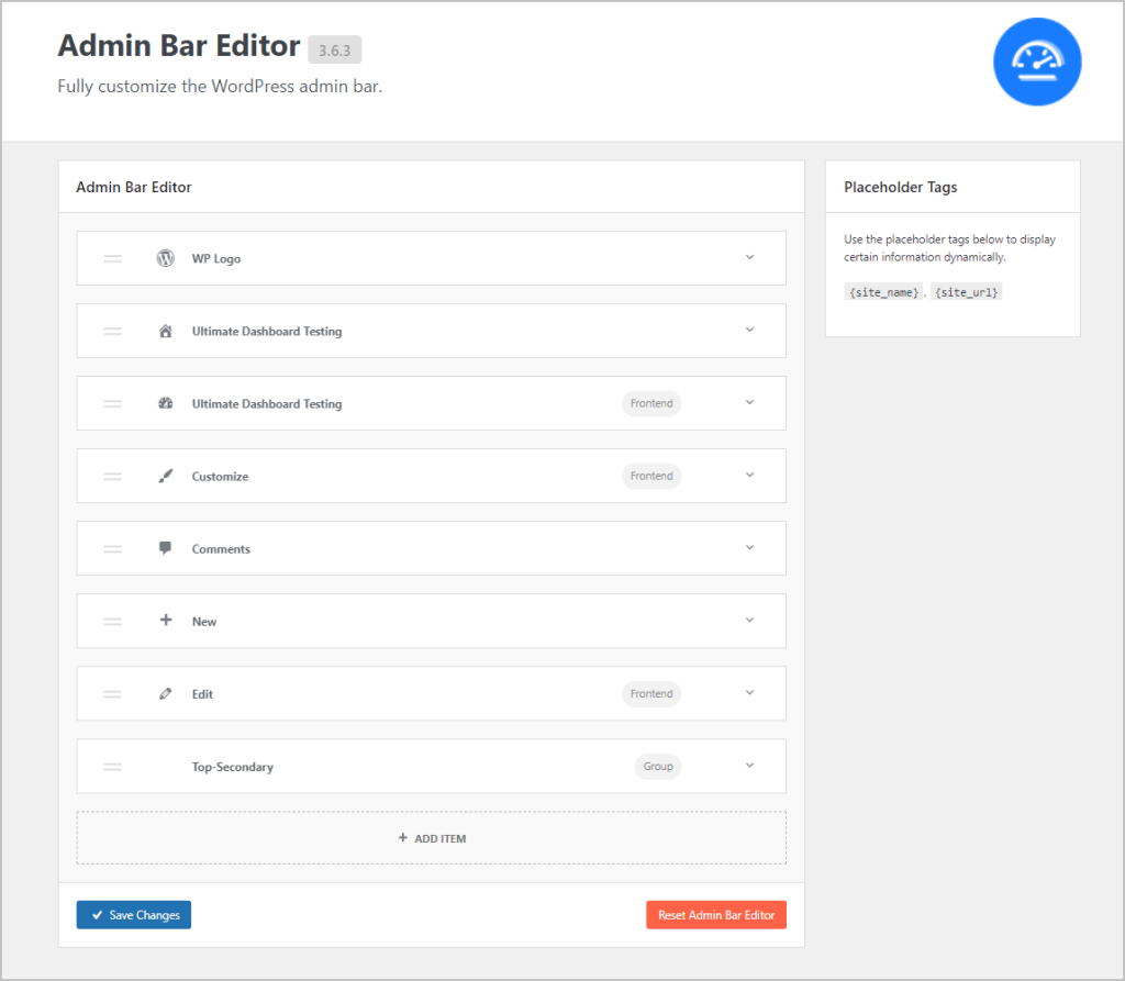 top bar menu editor