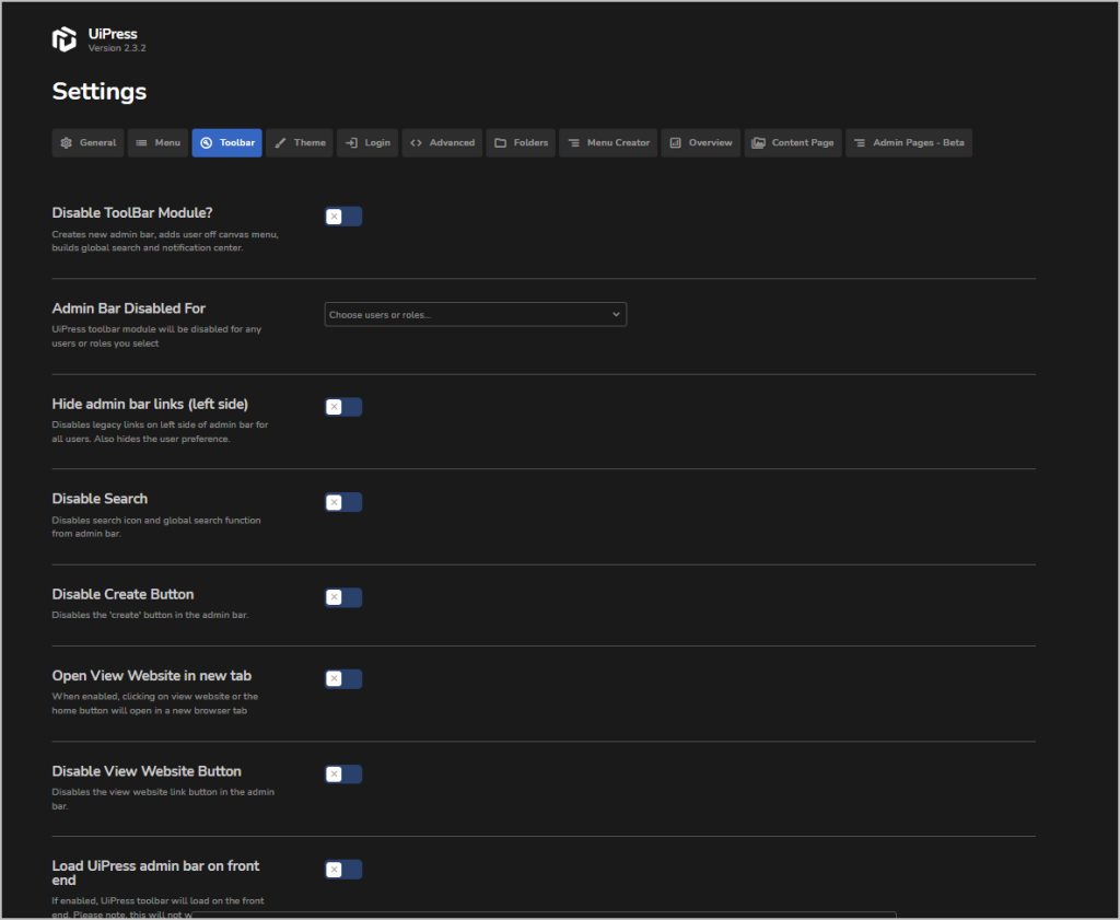 uipress admin toolbar