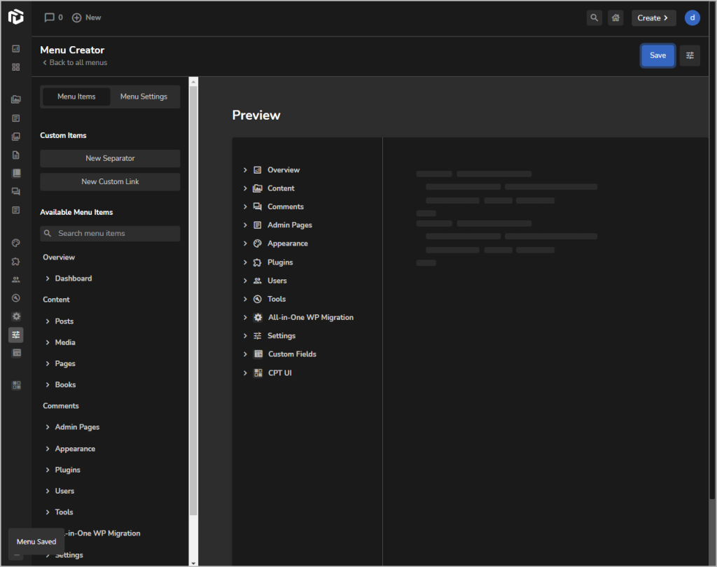 uipress all top level menus added